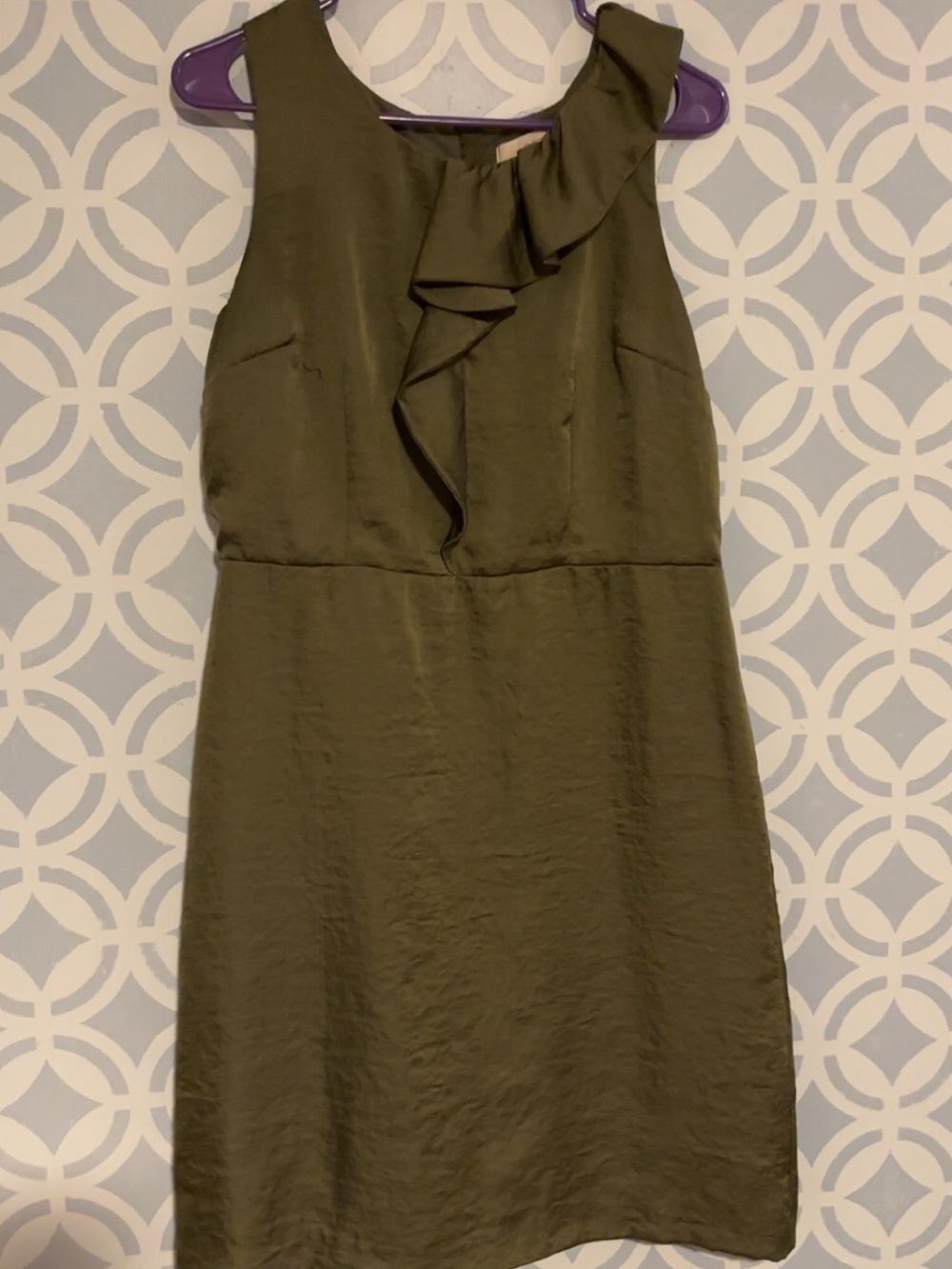 LOFT Olive Green Ruffle Front Midi Dress